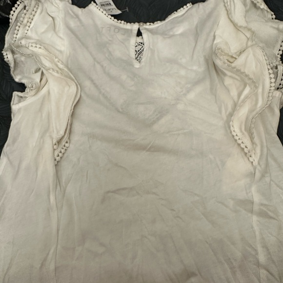 LOFT White Crochet Yoke Ruffle Sleeve Camisole - Picture 3 of 8